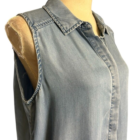NYDJ Womens Vara Indigo PM Blue Tencel Chambray Button Back Sleeveless Top - Picture 5 of 8